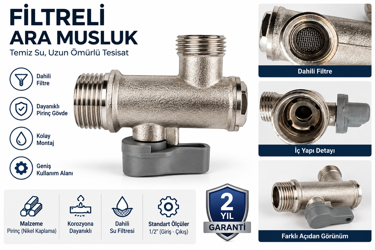 Filtreli Ara Musluk (Taharet ve Batarya Altı Musluğu)-1/2 - 3/8