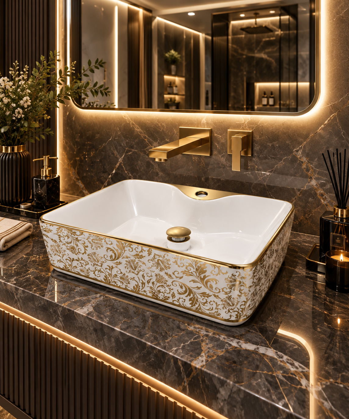 Opaline Gold Kare Lavabo